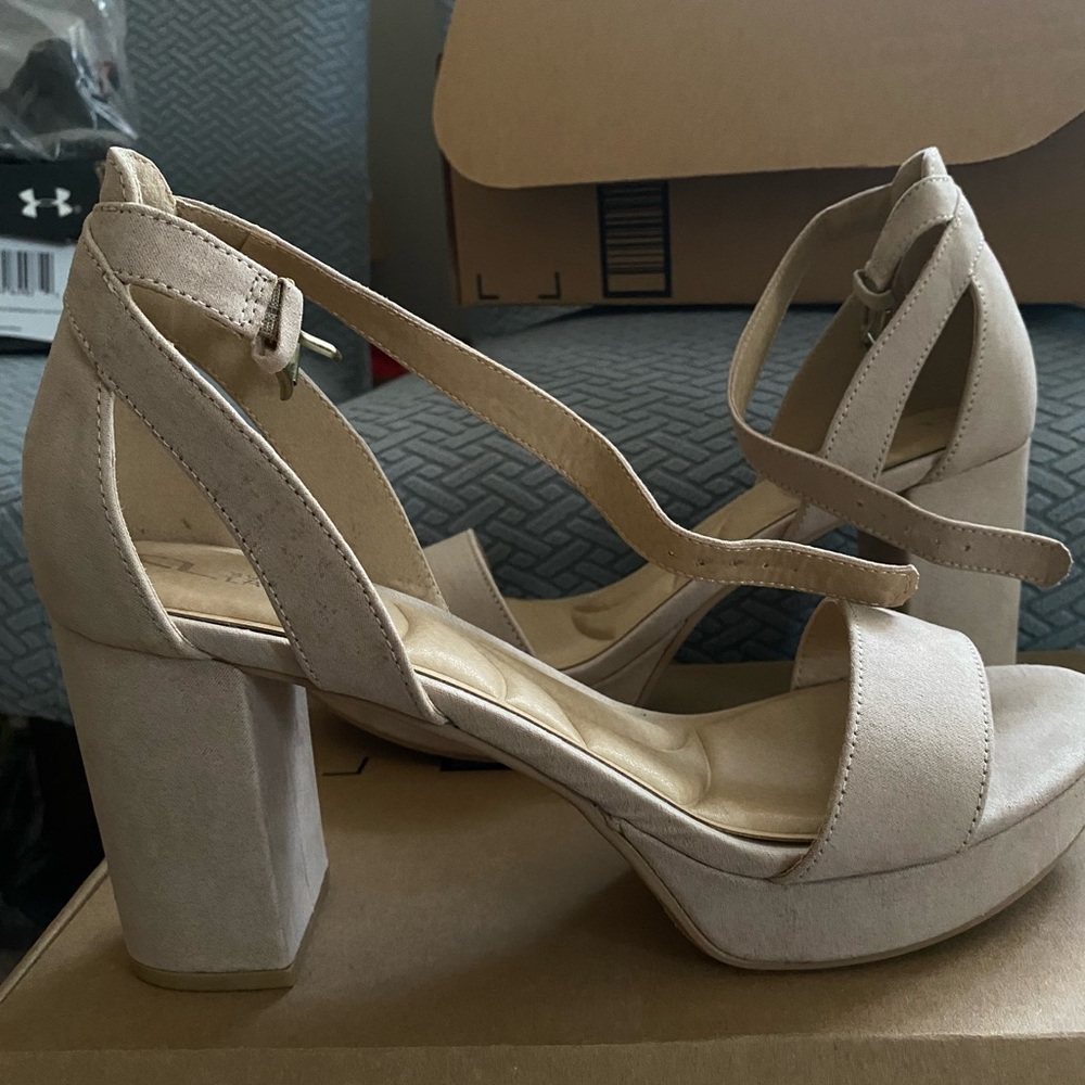 Elegant Cream Block Heel Sandals